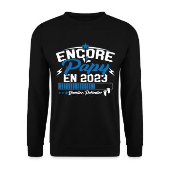 Annonce Grossesse Encore Papy 2023 Cadeau - Sweat-shirt Unisexe - noir - Devant - Alina (178cm) & Michal (187cm)