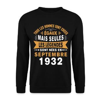 Les légendes sont nées en Septembre 1932 - Sweat-shirt Unisexe - noir - Devant - Alina (178cm) & Michal (187cm)