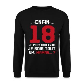 Enfin 18 Ans Cadeau Humor Fille 18 Anniversaire - Sweat-shirt Unisexe - noir - Devant - Alina (178cm) & Michal (187cm)