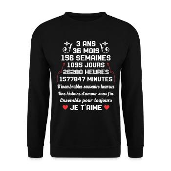 Couple 3 Ans amour Anniversaire de mariage Cadeau - Sweat-shirt Unisexe - noir - Devant - Alina (178cm) & Michal (187cm)