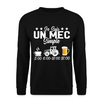 Je Suis Un Mec Simple Cafe Tracteur l'apéro - Sweat-shirt Unisexe - noir - Devant - Alina (178cm) & Michal (187cm)