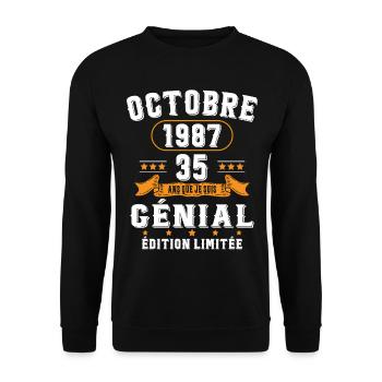 35 Ans Anniversaire Vintage Né(e) en Octobre 1987 - Sweat-shirt Unisexe - noir - Devant - Alina (178cm) & Michal (187cm)