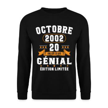 20 Ans Anniversaire Vintage Né(e) en Octobre 2002 - Sweat-shirt Unisexe - noir - Devant - Alina (178cm) & Michal (187cm)