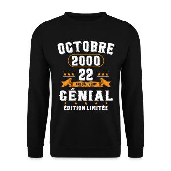 22 Ans Anniversaire Vintage Né(e) en Octobre 2000 - Sweat-shirt Unisexe - noir - Devant - Alina (178cm) & Michal (187cm)