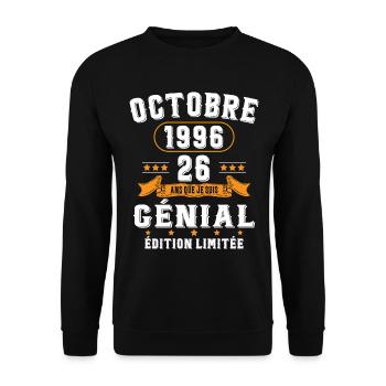 26 Ans Anniversaire Vintage Né(e) en Octobre 1996 - Sweat-shirt Unisexe - noir - Devant - Alina (178cm) & Michal (187cm)