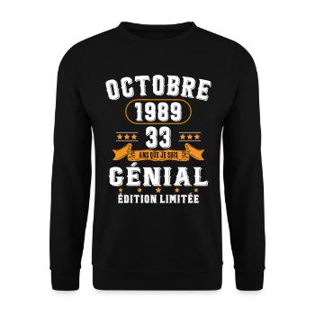 33 Ans Anniversaire Vintage Né(e) en Octobre 1989 - Sweat-shirt Unisexe - noir - Devant - Alina (178cm) & Michal (187cm)