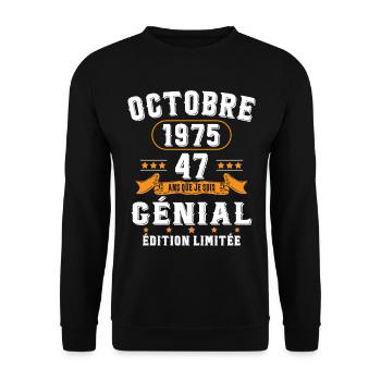 47 Ans Anniversaire Vintage Né(e) en Octobre 1975 - Sweat-shirt Unisexe - noir - Devant - Alina (178cm) & Michal (187cm)