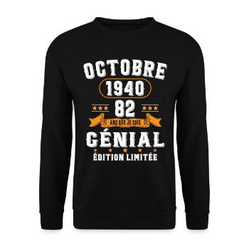 82 Ans Anniversaire Vintage Né(e) en Octobre 1940 - Sweat-shirt Unisexe - noir - Devant - Alina (178cm) & Michal (187cm)