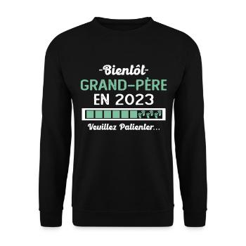 Bientôt Grand Père 2023 Cadeau Papy - Sweat-shirt Unisexe - noir - Devant - Alina (178cm) & Michal (187cm)