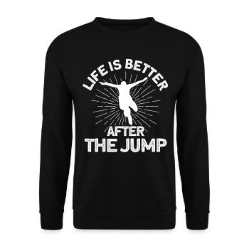 Extremsport Bungee Springer Bungee Sprung Geschenk - Unisex Pullover - Schwarz - Vorne - Alina (178cm) & Michal (187cm)