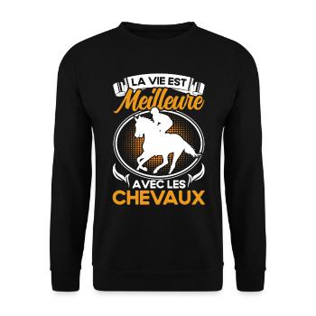Reiten Reiter Reiterin Geschenk - Unisex Pullover - Schwarz - Vorne - Alina (178cm) & Michal (187cm)
