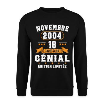 18 Ans Anniversaire Vintage Né(e) en Novembre 2004 - Sweat-shirt Unisexe - noir - Devant - Alina (178cm) & Michal (187cm)