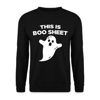 Hier ist das Boo Halloween Humor Blatt - Unisex Pullover - Schwarz - Vorne - Alina (178cm) & Michal (187cm)