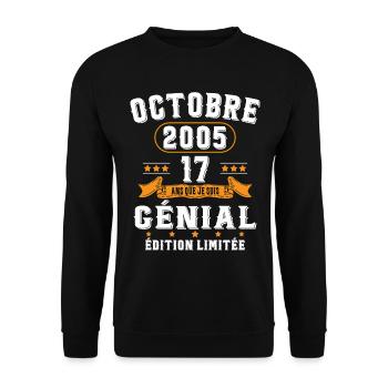 17 Ans Anniversaire Vintage Né(e) en Octobre 2005 - Sweat-shirt Unisexe - noir - Devant - Alina (178cm) & Michal (187cm)
