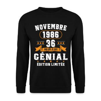 36 Ans Anniversaire Vintage Né(e) en Novembre 1986 - Sweat-shirt Unisexe - noir - Devant - Alina (178cm) & Michal (187cm)