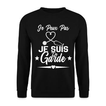 Je Peux Pas Je Suis De Garde Drôle Infirmier - Sweat-shirt Unisexe - noir - Devant - Alina (178cm) & Michal (187cm)