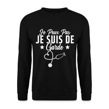 Je Peux Pas Je Suis De Garde Drôle Infirmier - Sweat-shirt Unisexe - noir - Devant - Alina (178cm) & Michal (187cm)
