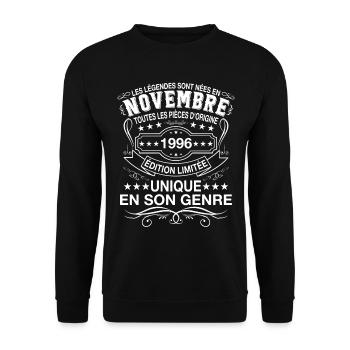 Les légendes sont nées en Novembre 1996 Cadeau - Sweat-shirt Unisexe - noir - Devant - Alina (178cm) & Michal (187cm)