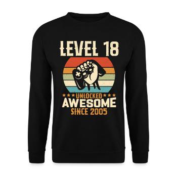 Level 18 Jahre Gaming-Geburtstagsgeschenk freischalten - Unisex Pullover - Schwarz - Vorne - Alina (178cm) & Michal (187cm)
