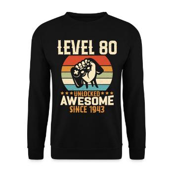 Level 80 Jahre Gaming-Geburtstagsgeschenk freischalten - Unisex Pullover - Schwarz - Vorne - Alina (178cm) & Michal (187cm)