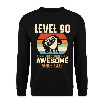 Level 90 Jahre Gaming-Geburtstagsgeschenk freischalten - Unisex Pullover - Schwarz - Vorne - Alina (178cm) & Michal (187cm)