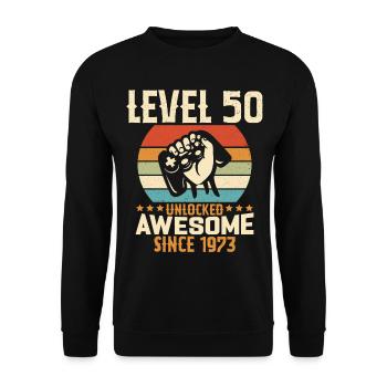 Level 50 Jahre Gaming-Geburtstagsgeschenk freischalten - Unisex Pullover - Schwarz - Vorne - Alina (178cm) & Michal (187cm)