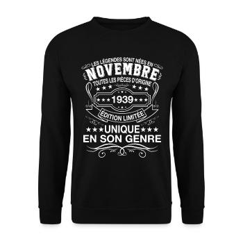 Les Légendes Sont Nées En Novembre 1939 Cadeau - Sweat-shirt Unisexe - noir - Devant - Alina (178cm) & Michal (187cm)
