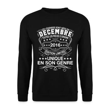 Cadeau Les légendes sont nées en Décembre 2016 - Sweat-shirt Unisexe - noir - Devant - Alina (178cm) & Michal (187cm)