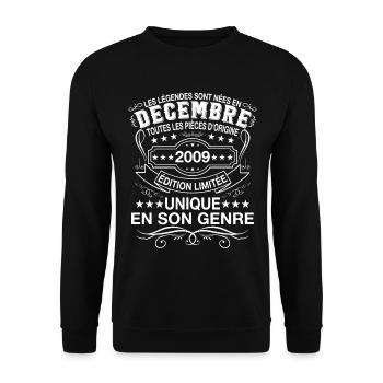 Les légendes sont nées en Décembre 2009 Cadeau - Sweat-shirt Unisexe - noir - Devant - Alina (178cm) & Michal (187cm)