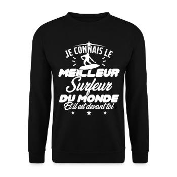 Humour Surf Homme Meilleur Surfeur Du monde - Sweat-shirt Unisexe - noir - Devant - Alina (178cm) & Michal (187cm)