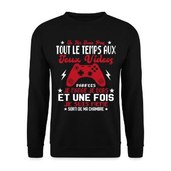 Je ne joue pas tout le temps aux jeux vidéos - Sweat-shirt Unisexe - noir - Devant - Alina (178cm) & Michal (187cm)