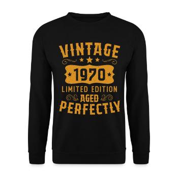 Vintage 1970 Limited Edition Birthday Gift - Unisex Sweatshirt - black - Front - Alina (178cm) & Michal (187cm)