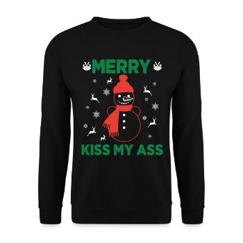 Merry Kiss My Ass Christmas Noël - Unisex Pullover - Schwarz - Vorne - Alina (178cm) & Michal (187cm)