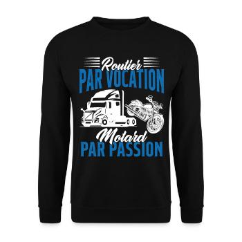 Routier Par Vocation Motard Par Passion Humour - Sweat-shirt Unisexe - noir - Devant - Alina (178cm) & Michal (187cm)