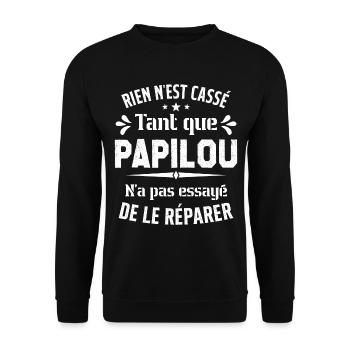 Rien n'est cassé tant que Papilou le réparer - Sweat-shirt Unisexe - noir - Devant - Alina (178cm) & Michal (187cm)