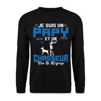 Papy et Chasseur Humour Cadeau - Sweat-shirt Unisexe - noir - Devant - Alina (178cm) & Michal (187cm)