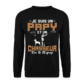 Papy et Chasseur Humour Cadeau - Sweat-shirt Unisexe - noir - Devant - Alina (178cm) & Michal (187cm)