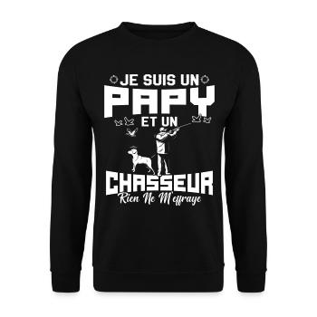 Papy et Chasseur Humour Cadeau - Sweat-shirt Unisexe - noir - Devant - Alina (178cm) & Michal (187cm)