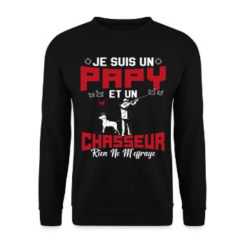 Papy et Chasseur Humour Cadeau - Sweat-shirt Unisexe - noir - Devant - Alina (178cm) & Michal (187cm)