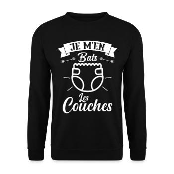 Je M'en Bats Les Couches Cadeau Body Fun Enceinte - Sweat-shirt Unisexe - noir - Devant - Alina (178cm) & Michal (187cm)