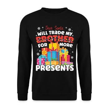 Lieber Weihnachtsmann wird Bruder passende Geschwister tauschen - Unisex Pullover - Schwarz - Vorne - Alina (178cm) & Michal (187cm)