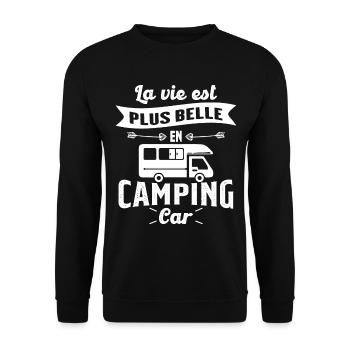La vie est plus belle en Camping-car humour cadeau - Sweat-shirt Unisexe - noir - Devant - Alina (178cm) & Michal (187cm)
