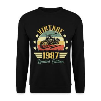 Vintage 1987 Retro Motorrad Geburtstagsgeschenk - Unisex Pullover - Schwarz - Vorne - Alina (178cm) & Michal (187cm)