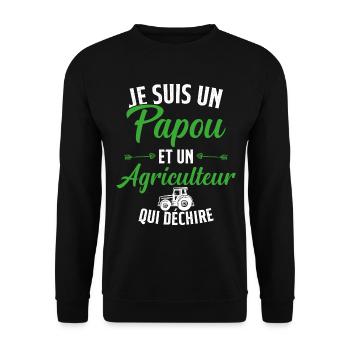 Papou et Agriculteur Qui Déchire Cadeau Humour - Sweat-shirt Unisexe - noir - Devant - Alina (178cm) & Michal (187cm)