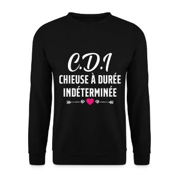 CDI Chieuse à durée indéterminée cadeau humour - Sweat-shirt Unisexe - noir - Devant - Alina (178cm) & Michal (187cm)