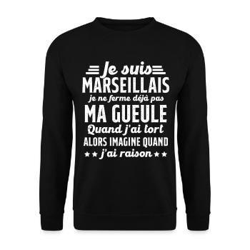 Marseillais je ferme pas ma gueule cadeau humour - Sweat-shirt Unisexe - noir - Devant - Alina (178cm) & Michal (187cm)