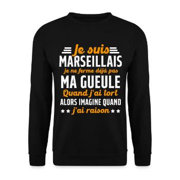 Marseillais je ferme pas ma gueule cadeau humour - Sweat-shirt Unisexe - noir - Devant - Alina (178cm) & Michal (187cm)