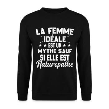 La femme idéale est un mythe sauf naturopathe - Sweat-shirt Unisexe - noir - Devant - Alina (178cm) & Michal (187cm)