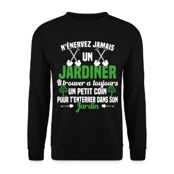 N'Énervez Jamais Un Jardinier Jardin Jardinage - Sweat-shirt Unisexe - noir - Devant - Alina (178cm) & Michal (187cm)