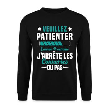 J'arrête les conneries humour - Sweat-shirt Unisexe - noir - Devant - Alina (178cm) & Michal (187cm)